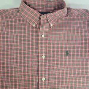 Ralph Lauren Button Down Shirt Mens Large Pink Green Plaid Classic Fit